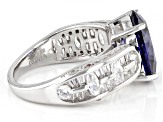 Pre-Owned Blue And White Cubic Zirconia Rhodium Over Sterling Silver Ring 7.09ctw