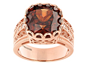 Pre-Owned Mocha And White Cubic Zirconia 18K Rose Gold Over Sterling Silver Ring 10.85ctw