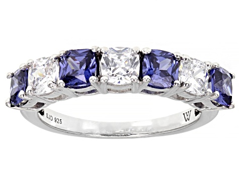 Pre-Owned Blue And White Cubic Zirconia Rhodium Over Sterling Silver Ring 2.25ctw