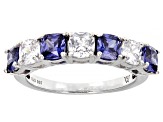 Pre-Owned Blue And White Cubic Zirconia Rhodium Over Sterling Silver Ring 2.25ctw