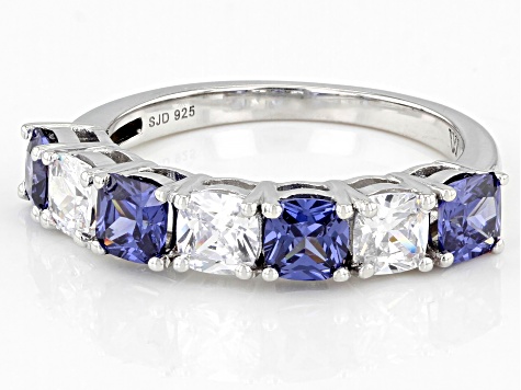 Pre-Owned Blue And White Cubic Zirconia Rhodium Over Sterling Silver Ring 2.25ctw