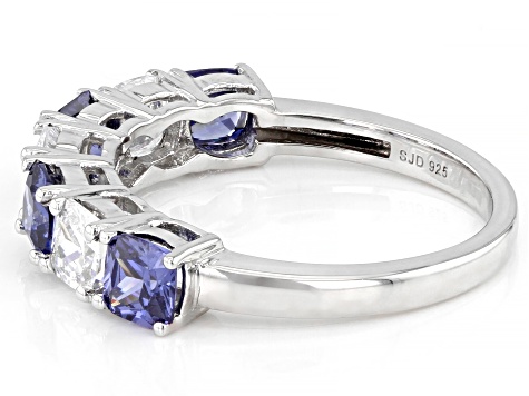 Pre-Owned Blue And White Cubic Zirconia Rhodium Over Sterling Silver Ring 2.25ctw