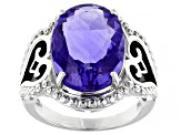 Pre-Owned Blue Color Shift Fluorite Rhodium Over Silver Ring 10.36ct