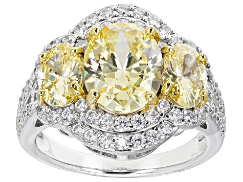 Pre-Owned Canary And White Cubic Zirconia Rhodium Over Sterling Silver Ring 8.47ctw