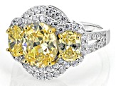 Pre-Owned Canary And White Cubic Zirconia Rhodium Over Sterling Silver Ring 8.47ctw