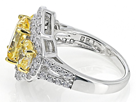 Pre-Owned Canary And White Cubic Zirconia Rhodium Over Sterling Silver Ring 8.47ctw