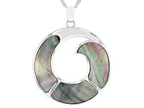 Pre-Owned Multi Color South Sea Mother-of-Pearl Rhodium Over Sterling Silver Pendant with Chain