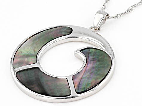 Pre-Owned Multi Color South Sea Mother-of-Pearl Rhodium Over Sterling Silver Pendant with Chain