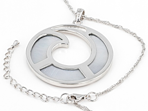 Pre-Owned Multi Color South Sea Mother-of-Pearl Rhodium Over Sterling Silver Pendant with Chain