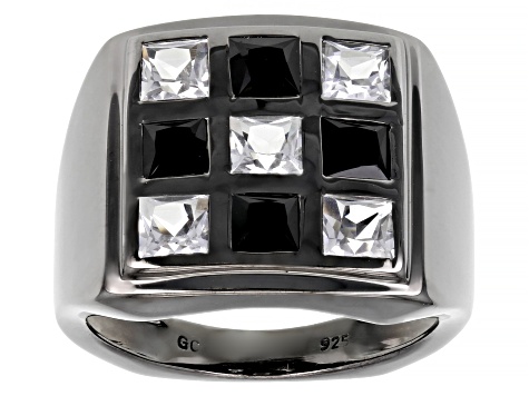 Pre-Owned Black Spinel Black Rhodium Over Sterling Silver Men's Ring 3.43ctw