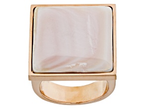 Pre-Owned Pink South Sea Mother-of-Pearl 18k Rose Gold Plated Stainless Steel Ring