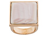 Pre-Owned Pink South Sea Mother-of-Pearl 18k Rose Gold Plated Stainless Steel Ring