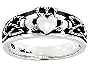 Pre-Owned Sterling Silver Oxidized Claddagh Tapered Heart Ring