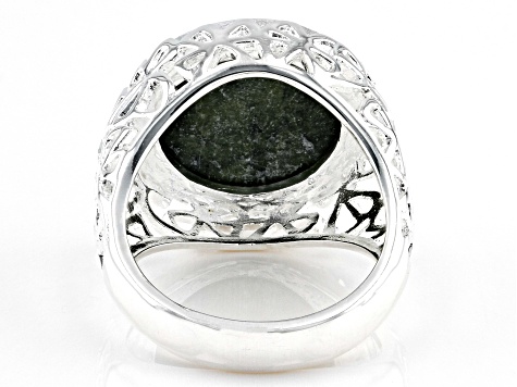 Pre-Owned Connemara Marble Silver Tone Shamrock Ring