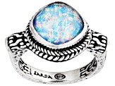 Pre-Owned Lab Created Cornflower Blue Opal Quartz Doublet Silver Chainlink Ring