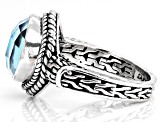 Pre-Owned Lab Created Cornflower Blue Opal Quartz Doublet Silver Chainlink Ring