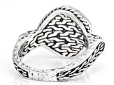 Pre-Owned Lab Created Cornflower Blue Opal Quartz Doublet Silver Chainlink Ring