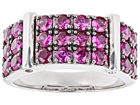 Pre-Owned Red Lab Created Ruby Rhodium Over Sterling Silver Men's Band Ring 3.13ctw