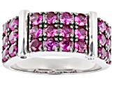 Pre-Owned Red Lab Created Ruby Rhodium Over Sterling Silver Men's Band Ring 3.13ctw