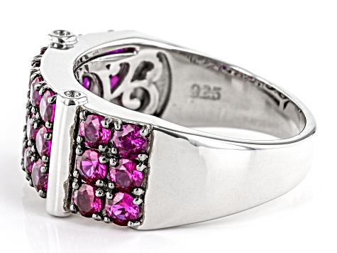 Pre-Owned Red Lab Created Ruby Rhodium Over Sterling Silver Men's Band Ring 3.13ctw