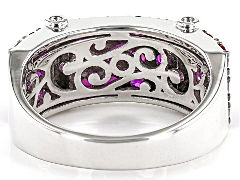 Pre-Owned Red Lab Created Ruby Rhodium Over Sterling Silver Men's Band Ring 3.13ctw