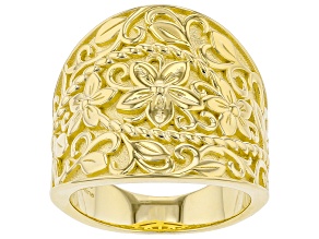 Pre-Owned 18K Yellow Gold Over Sterling Silver Dome Floral Design Ring