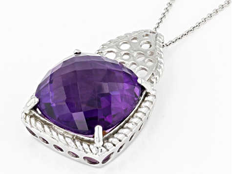 Pre-Owned Purple Amethyst Rhodium Over Silver Pendant With Chain 18.00ct