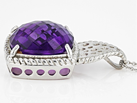 Pre-Owned Purple Amethyst Rhodium Over Silver Pendant With Chain 18.00ct