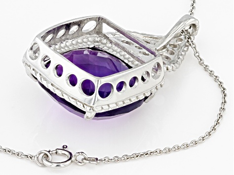 Pre-Owned Purple Amethyst Rhodium Over Silver Pendant With Chain 18.00ct