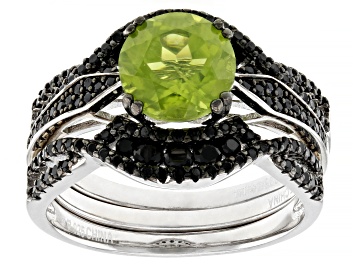 Picture of Pre-Owned Green Peridot Rhodium Over Sterling Silver Ring Set 3.87ctw