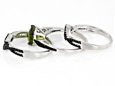 Pre-Owned Green Peridot Rhodium Over Sterling Silver Ring Set 3.87ctw