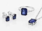 Pre-Owned Blue Lab Created Sapphire Rhodium Over Sterling Silver Jewelry Set 8.48ctw