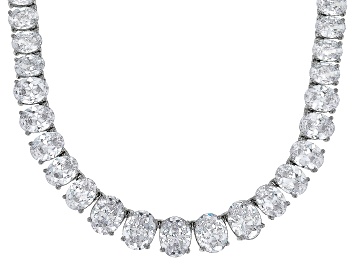 Picture of Pre-Owned White Cubic Zirconia Platinum Over Sterling Silver Tennis Necklace 69.65ctw