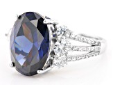 Pre-Owned Blue And White Cubic Zirconia Rhodium Over Sterling Silver Ring 10.09ctw