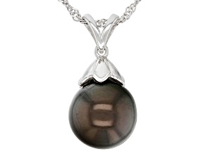 Pre-Owned Cultured Tahitian Pearl Rhodium Over Sterling Silver Pendant With Chain