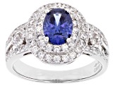 Pre-Owned Blue And White Cubic Zirconia Rhodium Over Sterling Silver Ring 3.25ctw