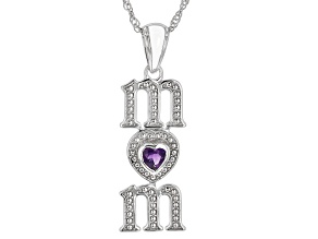 Pre-Owned Purple Amethyst Rhodium Over Stelring Silver Mom Pendant With Chain 0.34ctw