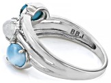 Pre-Owned Multicolor Rainbow Moonstone Rhodium Over Silver 3-Stone Ring