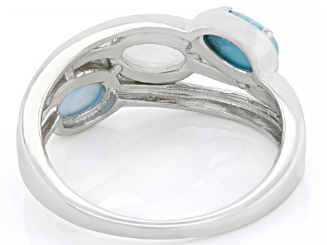 Pre-Owned Multicolor Rainbow Moonstone Rhodium Over Silver 3-Stone Ring
