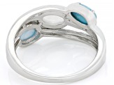Pre-Owned Multicolor Rainbow Moonstone Rhodium Over Silver 3-Stone Ring