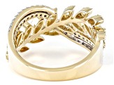 Pre-Owned Round Natural Yellow And White Diamond 14k Yellow Gold Crossover Band Ring 0.95ctw