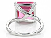 Pre-Owned Pink And White Cubic Zirconia Rhodium Over Sterling Silver Asscher Cut Ring 16.43ctw