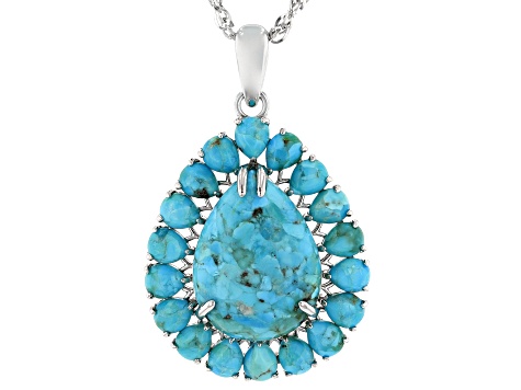 Pre-Owned Blue Turquoise Rhodium Over Sterling Silver Enhancer With Chain
