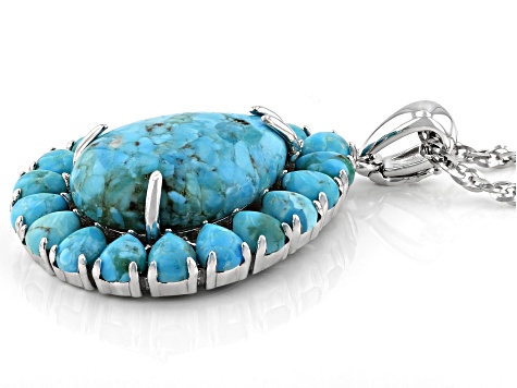 Pre-Owned Blue Turquoise Rhodium Over Sterling Silver Enhancer With Chain
