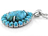 Pre-Owned Blue Turquoise Rhodium Over Sterling Silver Enhancer With Chain