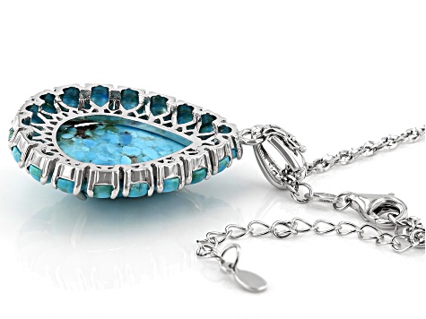 Pre-Owned Blue Turquoise Rhodium Over Sterling Silver Enhancer With Chain
