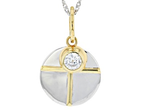 Pre-Owned White Cubic Zirconia Rhodium And 18k Yellow Gold Over Sterling Silver Pendant With Chain 1
