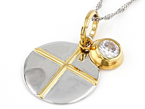 Pre-Owned White Cubic Zirconia Rhodium And 18k Yellow Gold Over Sterling Silver Pendant With Chain 1