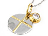 Pre-Owned White Cubic Zirconia Rhodium And 18k Yellow Gold Over Sterling Silver Pendant With Chain 1