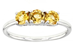 Pre-Owned Yellow Citrine Rhodium Over Sterling Silver November Birthstone 3-Stone Ring 0.64ctw